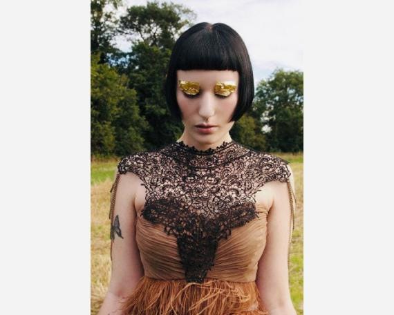 Gothic steampunk collar Black lace neckpiece Shoulder jewellery Epaulettes LARP accessories Cosplay chestpiece Halloween costume Body Tattoo