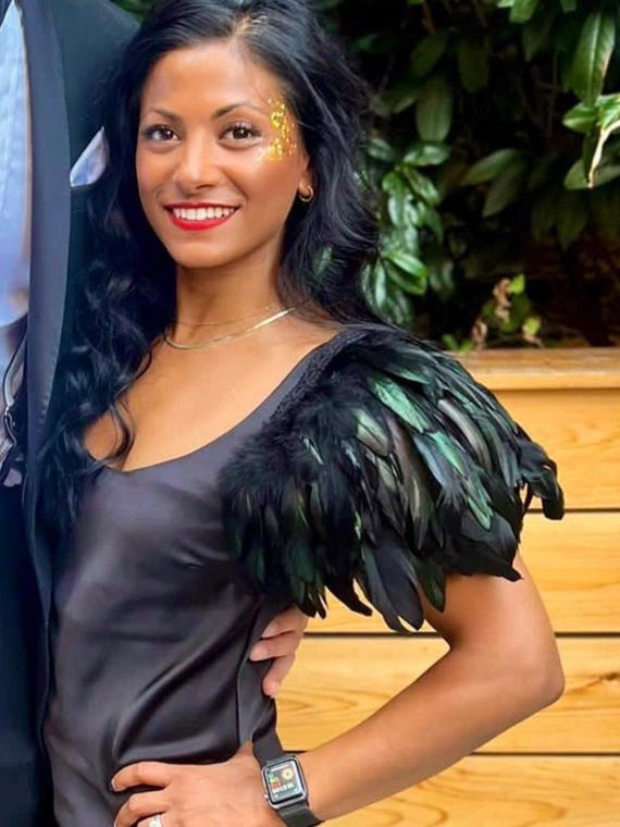 Ladies Feather Shawl Collar Epaulettes Fashion Shirt Natural Feathers Festival Feather Epaulettes Turquoise Wings Natural Shoulder  main image 2