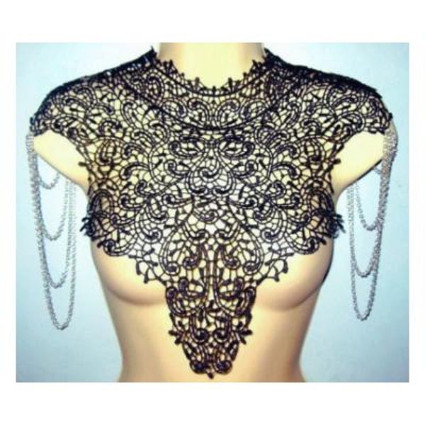 Steampunk lace collar Black Victorian Shoulder jewellery Gothic epaulettes Whitby Goth Festival accessories Asylum Haworth Cosplay costume
