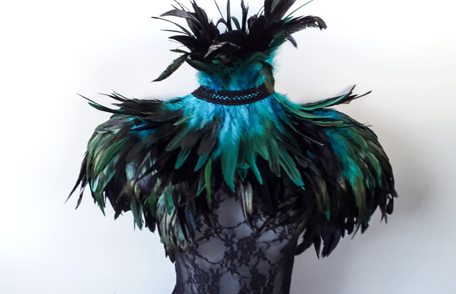 Teal festival feather epaulettes Unisex black aqua turquoise | Etsy