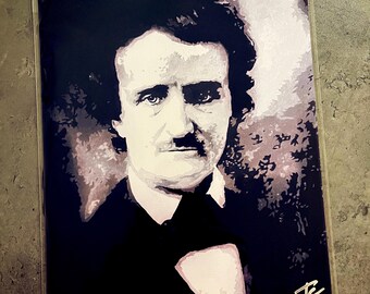 May include: Black and white portrait art print of a man with dark hair and a mustache. The print is in a clear plastic sleeve. The text "Black Heart Fine Art" is at the top of the print.