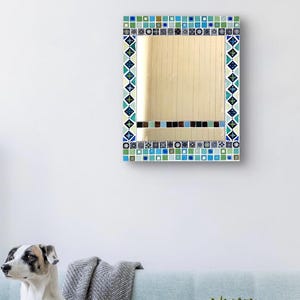 blue mosaic wall mirror- "Venise blue lagon" Wall Décor -Vintage mosaic  stained glass, Design Bathroom, Home Gift - Artistic Wall Mirror