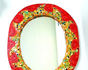 oval mirror "summer sun" 82 x 68 cm Red and yellow
