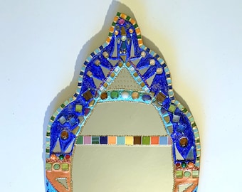 mosaic mirror and painting " haveli blue"32 X 14 inchs wall decor unique gift