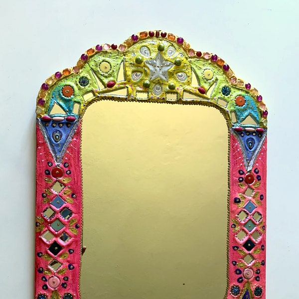 miroir style style Haveli-  "Bali en été" 60 cm X 47 cm mosaïque et peinture -décoration murale