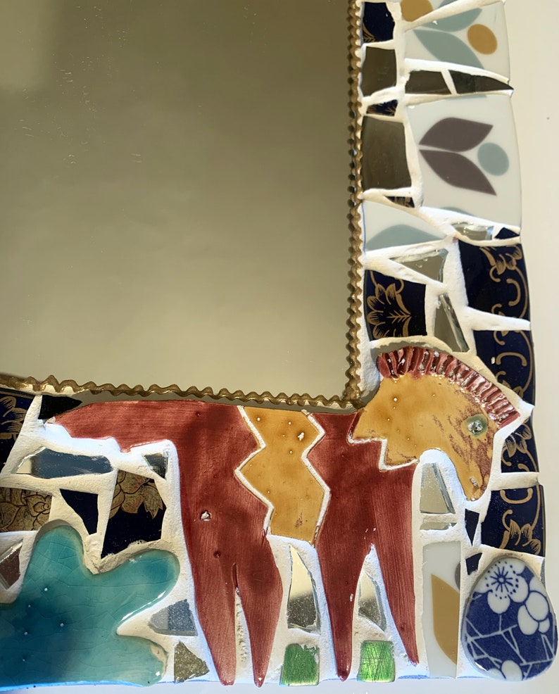 miroir mosaïque de céramique cheval indien 50 X 40 cm décoration murale unique image 2