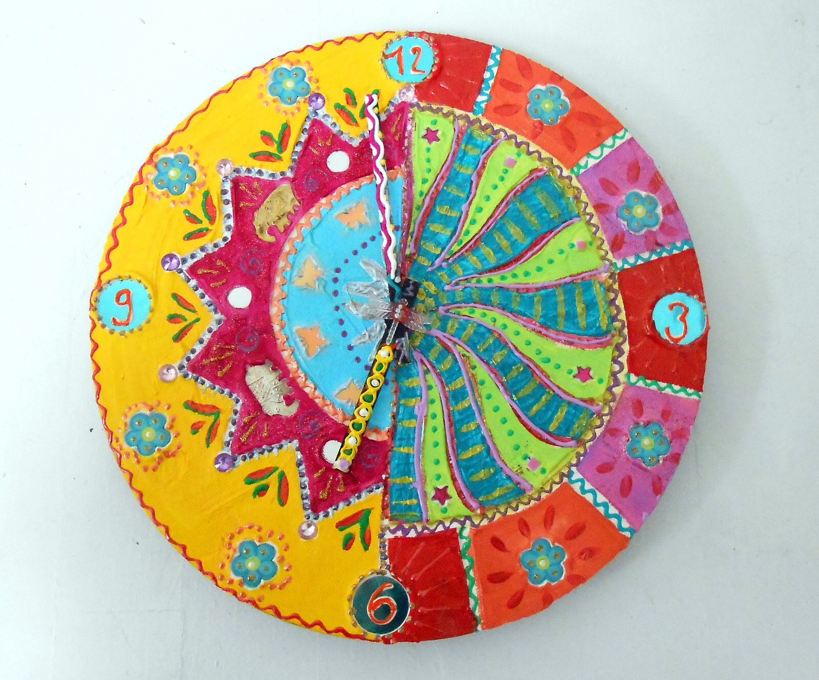 Horloge Murale Balade Des Éléphants Diam 30 cm Peinture Mosaïque Joyeuse-