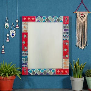 Rectangular glass mosaic mirror “Venice R” gift idea, colorful wall decoration, designer wall mirror, unique piece of art,funny home decor