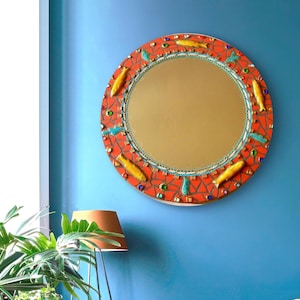 ceramic mosaic mirror fish. transform your home with a unique piece of decor. bathroom bedroom, living room wall art, home decor,wall art