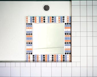 Mosaic Frame Mirror “Stripes” Geometric Wall Decoration - Vintage Design, Handmade Wall Art, Unique Piece