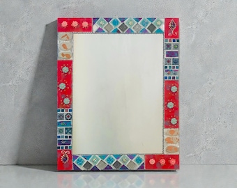 Rectangular glass mosaic mirror “Venice R” gift idea, colorful wall decoration, designer wall mirror, unique piece of art,funny home decor