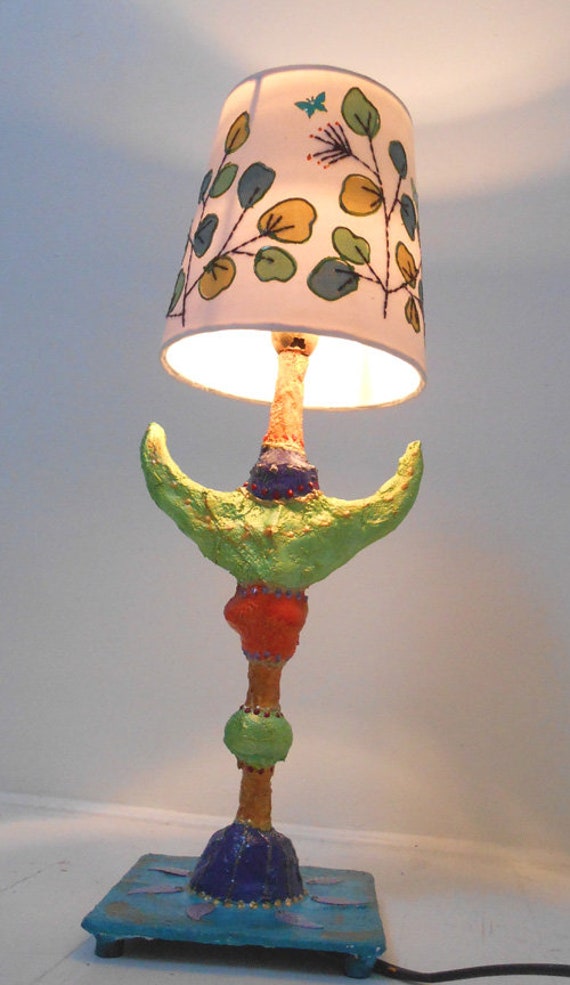 Lampe Lune Verte et Abat Jour Feuilles -Haut44 cm à Poser - Éclairage de Chevet ou Salon