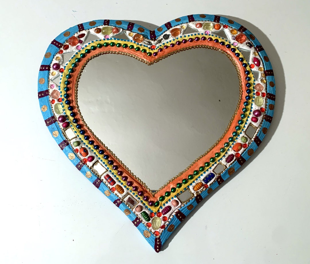 Heart Mirror Wall Decoration mosaic painting heart of the Rainbow Beads