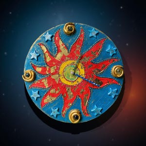 round clock &quot;sun and planets&quot; handmade art diam 30 cm- unique gift, wall decoration of home, living room, kitchen, entrance,diam.12 inch