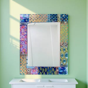 Stained Glass mosaic wall mirror - Unique Design - Decorative Wall Mirror For Bathroom, Living Room, Hallway - vibrant Modern Home Décor