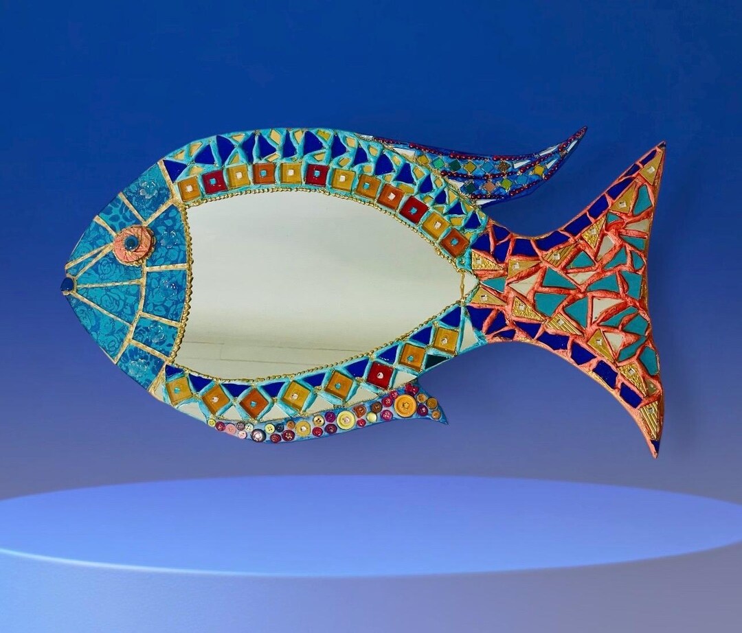 Mirror Pattern Fish Multicolored Fish-shaped Wall Mirror, Handmade in Mosaic and Paint. - Etsy