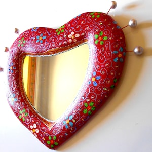 heart wall decor mirror on sculpted volume flowery heart 20 X 19 inchs paint mosaic image 1