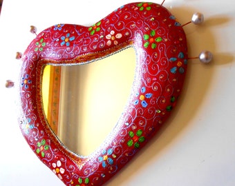 heart wall decor mirror on sculpted volume "flowery heart" 20 X 19 inchs paint mosaic