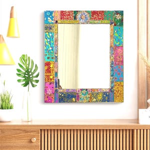 mosaic mirror colored "Big Buddha 4" stained glass mosaic ceramic-enamels- pearls-  wall art handmade home decor,bathroom mirror, hall decor