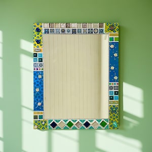 rectangular mirror in colored glass mosaic "Blue Venice" interior decoration, handmade wall art, living room, bathroom decor, wall art