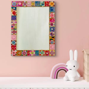 Hand painted glass mosaic mirror "flowers" -transform any space in your home with a unique decor piece-  mosaic unique gift art