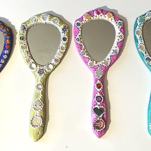 colorful hand mirrors gift for a princess ,handmade items  ,each mirror is unique ,fairytale  mirror accessory for girls&#39; costumes