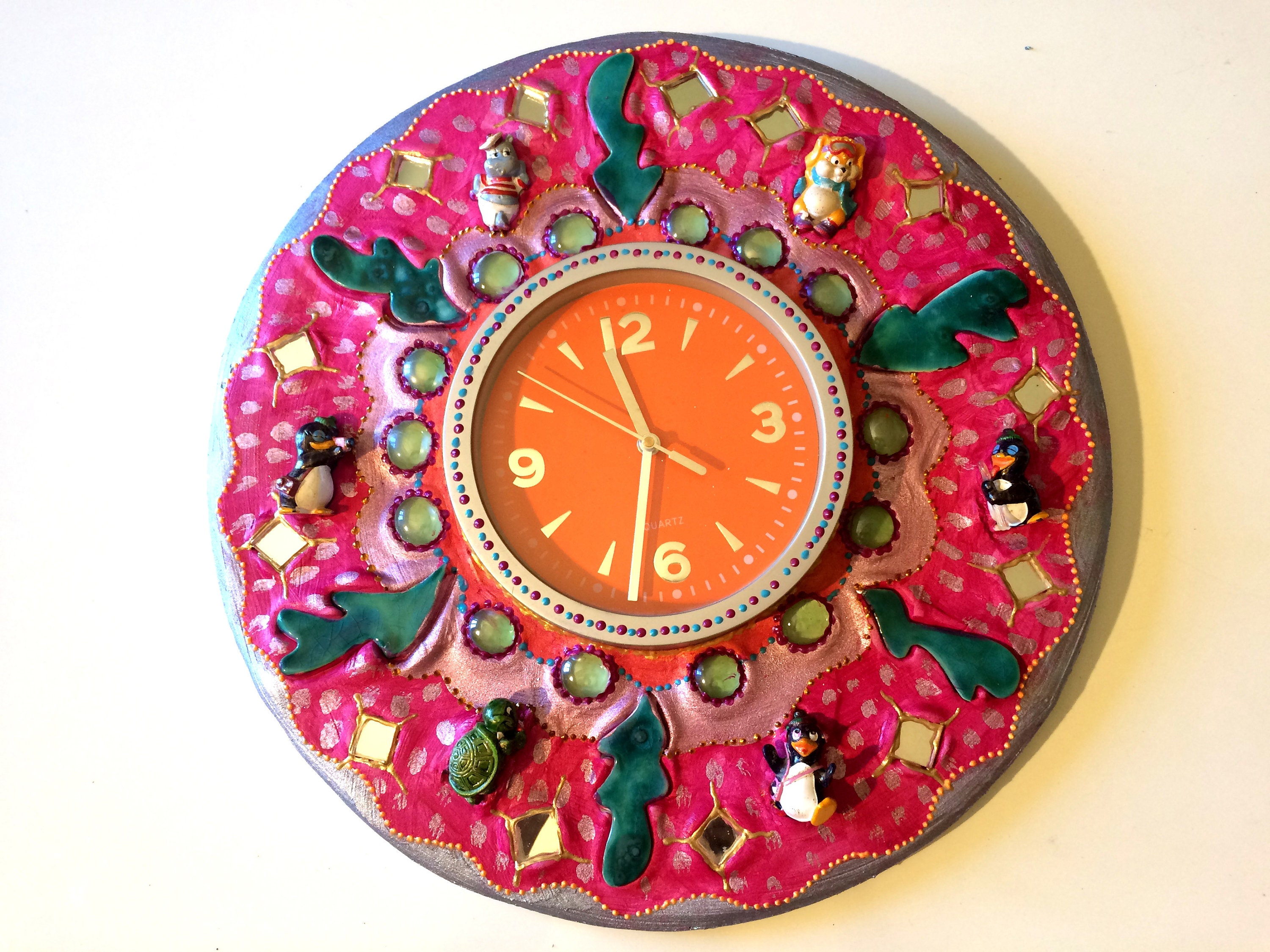 Horloge Kitch Rose Les Six Éléments Peinture Et-Mosaïque Diam.37cm
