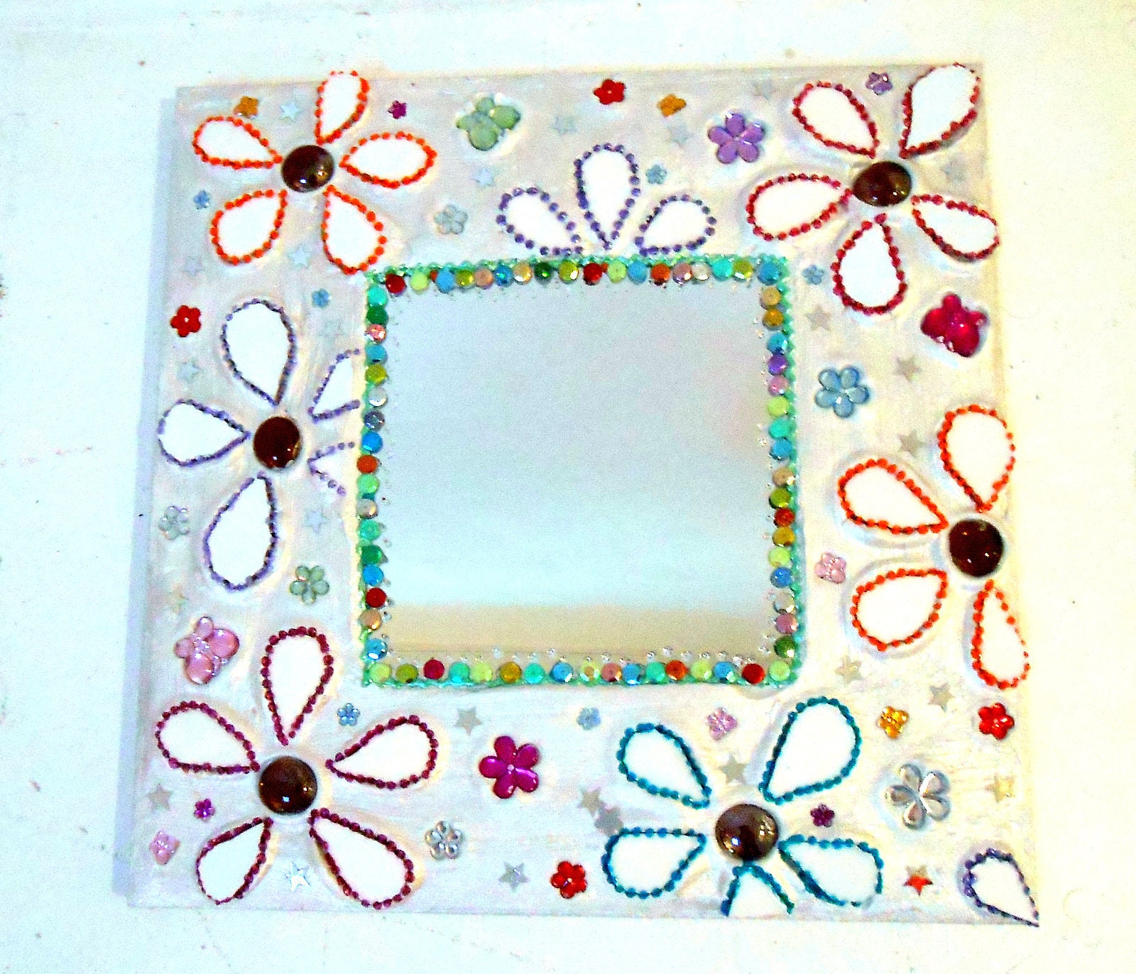 Miroir Décoration Murale -Blanc - Orange Bleu- Miroir Mosaïque