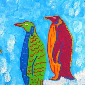 décoration murale peinture sur bois3 pingouins 39 X 39 cm image 3