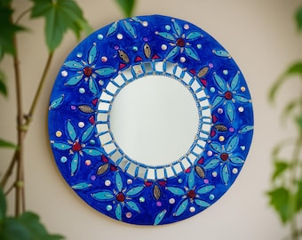 round mirrors in glass mosaic and beads unique signed items -ceramic -unique wall decoration diam. 39 cm ,art gift idea, item style vintage