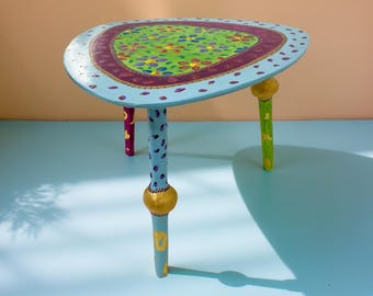 Small vintage Pop Art mosaic table – Imaginary Garden, one-of-a-kind piece, France