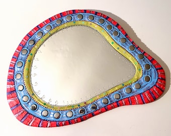 miroir vintage mosaïque peinture  -" blob 1" décoration murale 50 x 38 cm