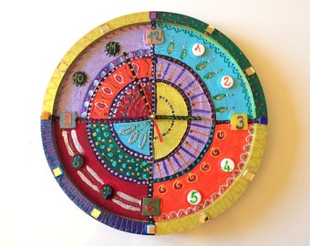 wall art clock  "Seynabou"   diameter-11.8 inch paint and mosaic -unique gift