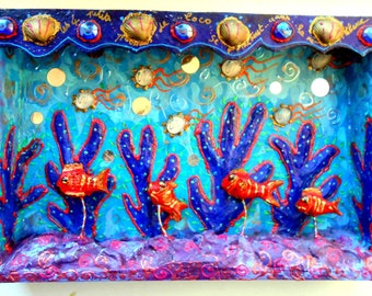 tableau art singulier en volume "les petits poissons"