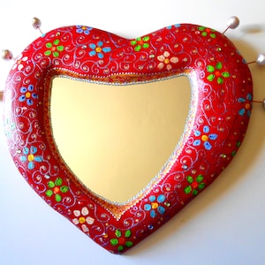 heart wall decor mirror on sculpted volume flowery heart 20 X 19 inchs paint mosaic image 2