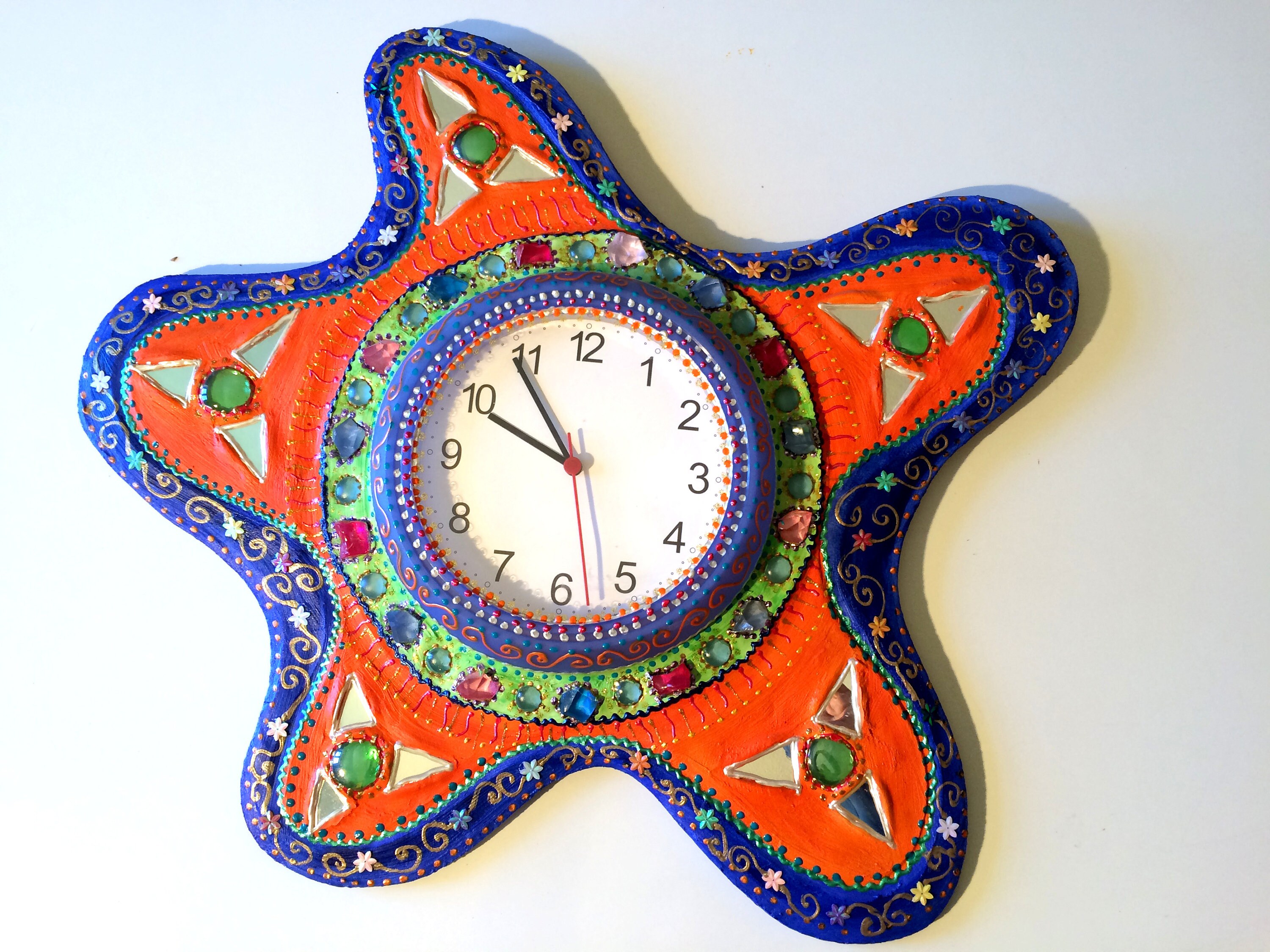 Horloge Murale Mosaïque et Peinture Mer Du SudDiam.64cm -Unique