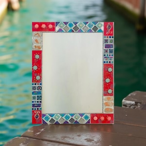 Rectangular glass mosaic mirror “Venice R” gift idea, colorful wall decoration, designer wall mirror, unique piece of art,funny home decor