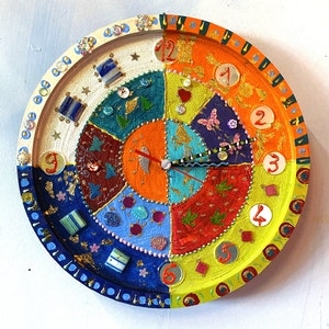 horloge Roxane diam. 30 cm décoration murale peinture sur bois mosaïque cadeau unique image 6