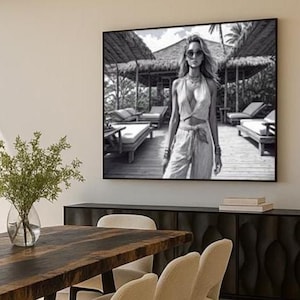 Fashion Illustrations Island Vacation Black and White High Resolution Digital Download Print Wall Art