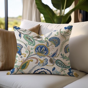 Amy Coastal Living Blue and Green Floral Pillow Case Cushion Cover