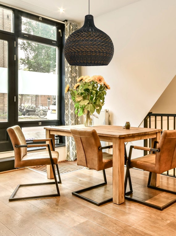 London Black Rattan Pendant Lighting for Kitchen Islands Dining