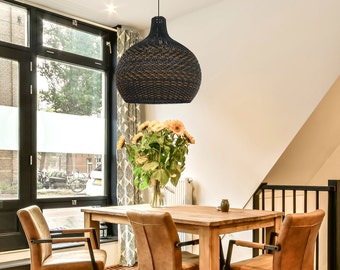 London Black Woven Rattan Pendant Light