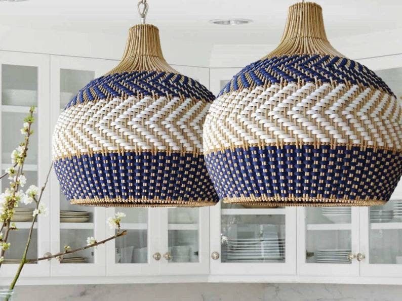 serena blue rattan pendant light