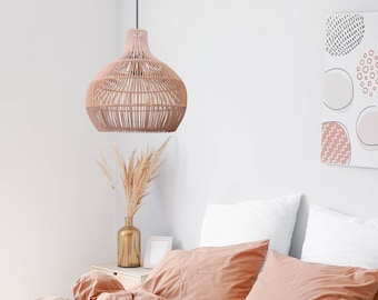 Pink Beige Rattan Pendant Light