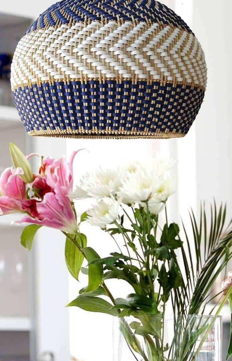 serena blue rattan pendant light