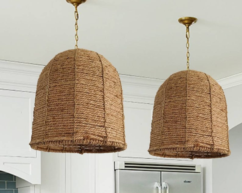 Jute Harry Rattan Eclectic Boho Pendant Light Woven Bamboo Lamp Shade Twisted Roperattan Seagrass Raffia Natural Fibers