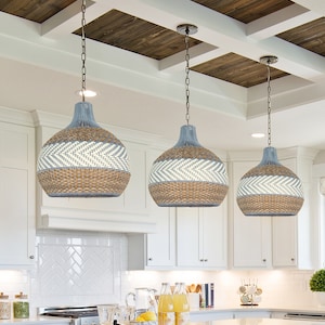 Courtland Blue Rattan Pendant Light Coastal Interior Design