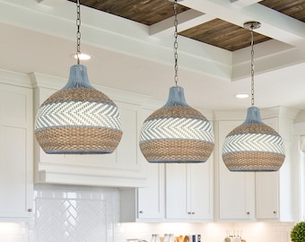 Courtland Blue Rattan Pendant Light Light Coastal Interior Design