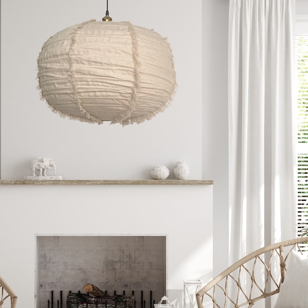 Home Decor Ecru Linen Cloud Fringe Lantern Lamp Shades Interior Design Trends