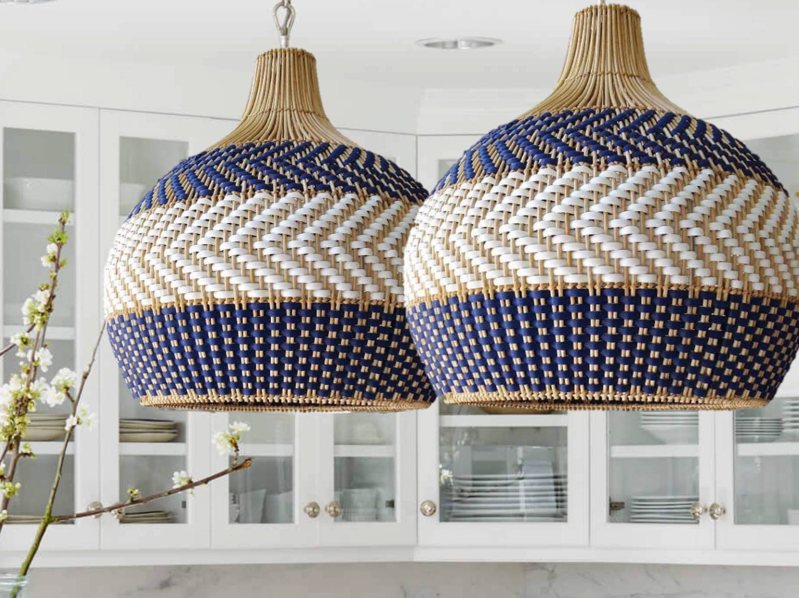 Serena Blue Rattan Pendant Light Chandelier Design Trends - Etsy